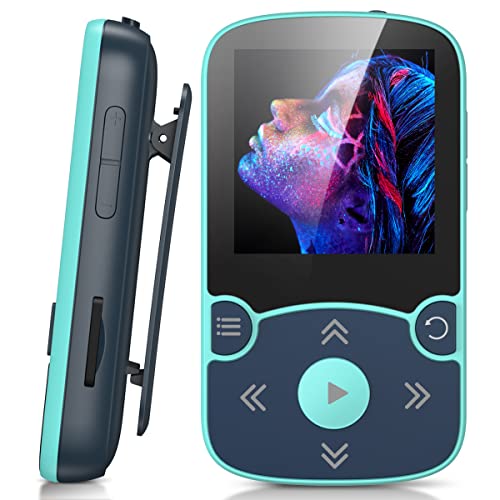 AGPTEK Lettore MP3 Bluetooth 5,0 con Clip, 32 GB Lettore Musicale Running, Mini MP3 Player Sportivo Portatile da 1,5 , con Pulsante del Volume Indipendente, Slot TF Fino a 128 GB (Blu)