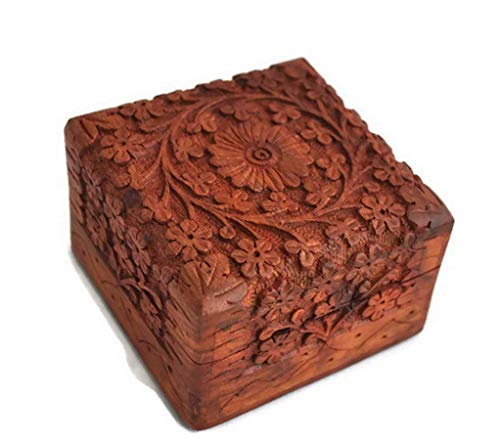 AJUNY - Scatola dei ricordi in legno, intagliata a mano, per gioielli, organizer, idea regalo unica per uomini e donne