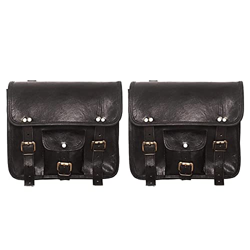 ALASKA EXPORTS - 1 paio di borse da sella per moto in pelle sedile posteriore borsa da viaggio strumento coda bagagli nero (2 borse borse) (nero)