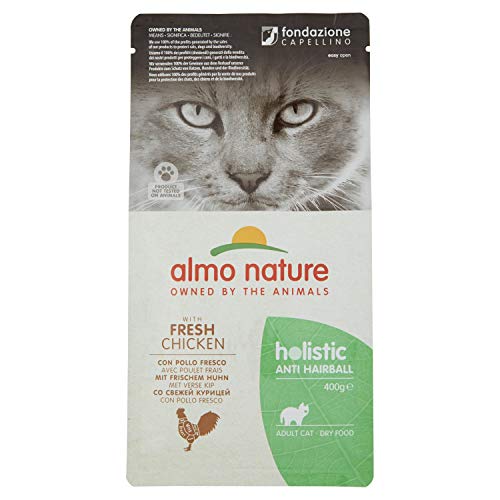 almo nature Holistic Anti-Hairball Adult Cat Cibo Secco Completo con Pollo Fresco, 400 g