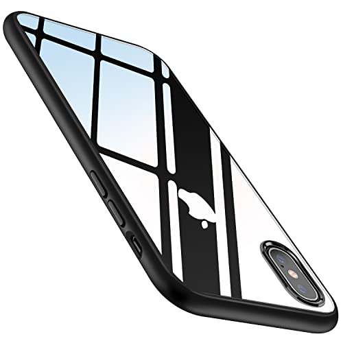 Amizee Cover Compatibile con iPhone X iPhone XS [Non ingiallente] Retro Trasparente per PC Ultra Sottile e Custodia Paraurti in TPU Morbida per iPhone X e iPhone XS (Nero)