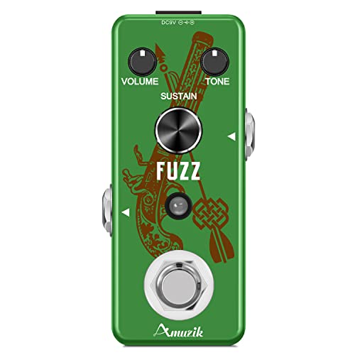 Amuzik, Pedale effetto Fuzz per chitarra elettrica, analogico, pieno e ricco, formato mini, True bypass