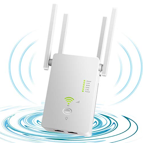 Anmete Ripetitore WiFi 1200Mbps Wireless Dual Band 2.4GHz 5GHz WiFi Range Extender e Access Point Ethernet LAN WPS Amplificatore Router Ripetitore Segnale WiFi Booster Repeater WiFi Modem Fibra ADSL