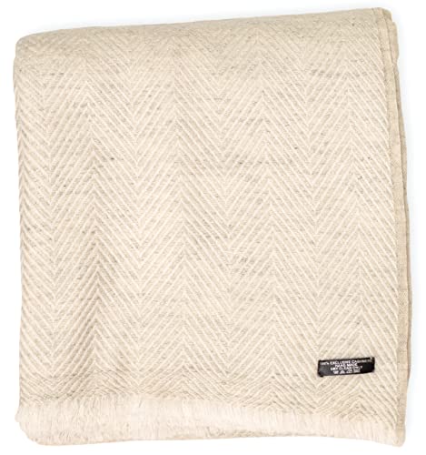Annapurna - Coperta in lana di cashmere al 100%, 125 cm x 250 cm, tessuta a mano in Nepal, di lusso, ideale come coperta per divano e letto, a lisca di pesce colore bianco-grigio
