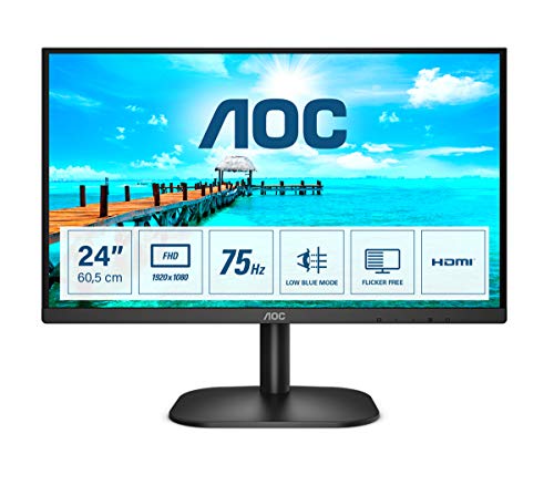AOC 24B2XHM2 Monitor LCD da 23.8  VA Panel, Full HD, 4 ms, Refresh 75Hz, VGA, HDMI, Senza Bordi, Low Blue Light, Nero