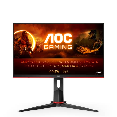 AOC Gaming 24G2ZU - Monitor FHD da 24 pollici, 240 Hz, 0,5 ms, FreeSync Premium (1920 x 1080, HDMI, DisplayPort, hub USB), nero rosso