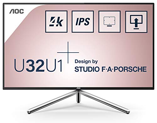 AOC U32U1 - Monitor 4K da 32 pollici, 60Hz, 5ms, IPS, HDR 600, hub USB, altoparlanti, altezza regolabile (3840x2160 @ 60Hz, 600 cd m², HDMI 1.4x1, HDMI 2.0, USB-C, DisplayPort 1.4), nero argento