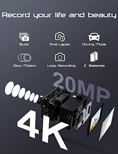 Apexcam 4K WiFi 20MP Action Cam Ultra HD Sports Cam Impermeabile So...