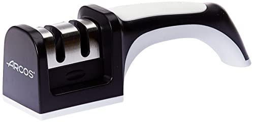 Arcos Affilacoltelli 610624 – Affilacoltelli a mano – Realizzato in ABS + TPE – Rotoli in ceramica e carburo – Colore bianco e nero