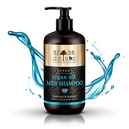 Argan Deluxe Shampoo Professionale Capelli Uomo all’Olio di Argan - Shampoo Antiforfora da 300 ml - Shampoo Capelli alla Menta per Uomo