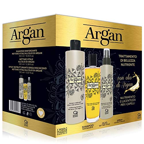 Argan - Trattamento Professionale di Bellezza Nutriente - Con Shampoo Rinforzante e Nutriente, il Trattamento Professionale Profondo Antiossidante e Idratante all Argan e lo Spray Ristrutturante