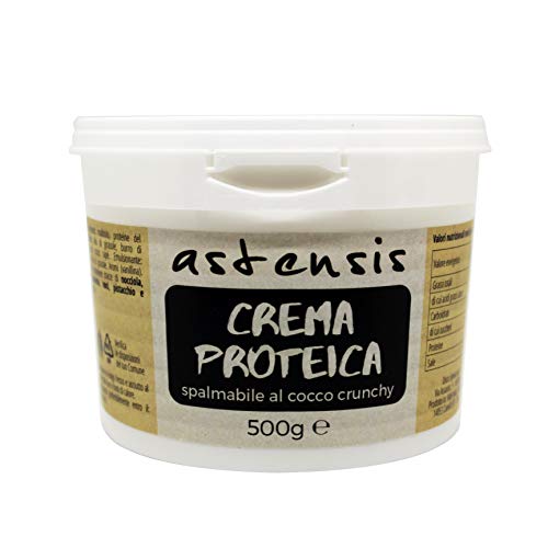 Astensis - Crema Proteica Cocco Artigianale 500g- Crema Spalmabile Bianca Senza Zucchero Proteica 25% al gusto Cocco Con Proteine Del Latte 25%