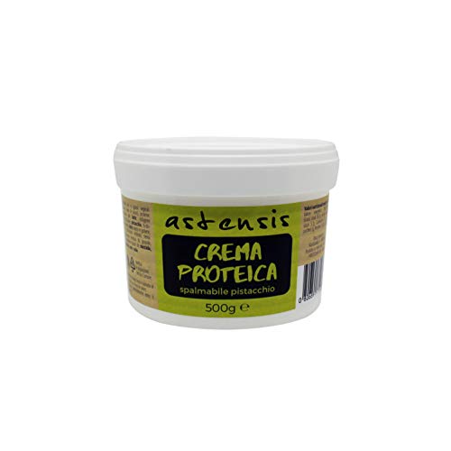 ASTENSIS Crema Proteica Spalmabile Artigianale Pistacchio 500 Grammi - 34% di Proteine Per Sportivi - Senza Zucchero e Senza Olio di Palma Adatto per Dolci Proteici