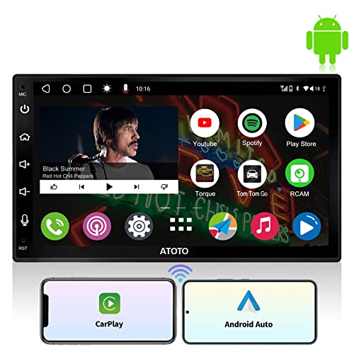 ATOTO A6 PF Android Autoradio 2 DIN, 7 pollici Video e audio per auto nel cruscotto, Wireless Carplay & Wireless Android Auto, Mirrorlink, Tethering Wi-Fi BT USB, Doppio Bluetooth, 2G+32G, A6G2B7PF