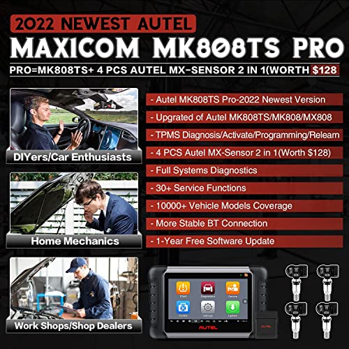 Autel MaxiCOM MK808TS Pro Strumento Diagnostici Auto, MK808TS + 4 P...