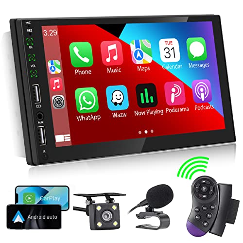 Autoradio 2 Din Bluetooth Stereo Compatibile Apple Carplay,Touch Screen HD da 7Pollici 1080P supporta Chiamate in Vivavoce Bluetooth Radio FM Mirror Link USB AUX EQ Ricarica Rapida Microfono