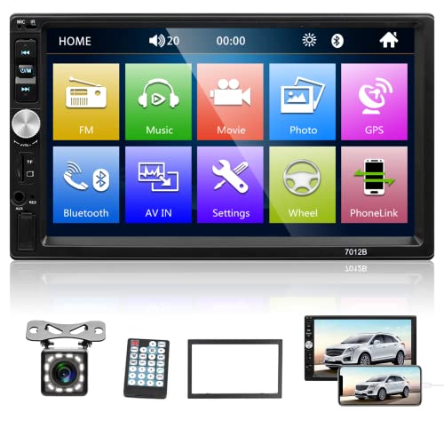 Autoradio 2 Din Bluetooth - Stereo per auto player digitale con touchscreen da 7 pollici, lettore multimediale auto con telecamera per retromarcia, telecomando, supporta MirrorLink FM USB AUX TF SWC