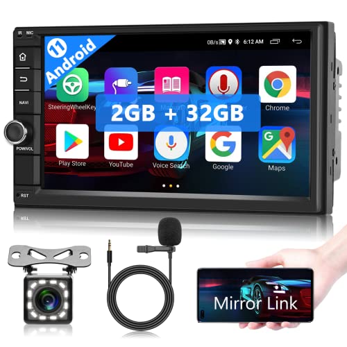 Autoradio Android 11 2 Din 2GB 32GB Auto Stereo Touch Screen 7 Pollici Radio con Navigazione GPS, WiFi, Bluetooth, Mirror Link, Radio FM RDS, Telecamera Posteriore, USB, Lettore Multimediale per Auto