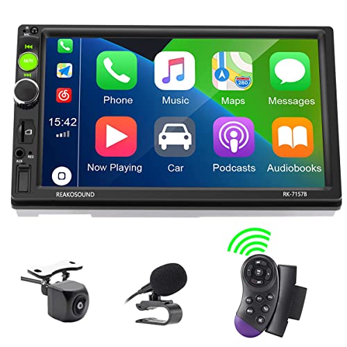 Autoradio Bluetooth 2 DIN Compatibile con Apple Carplay, Lettore MP5 7 Pollici Stereo Auto HD Touchscreen Supporta Bluetooth Vivavoce Radio FM TF USB AUX EQ con Telecamera Posteriore