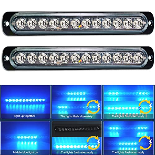 AUXTINGS 2 pezzi 12 LED blu stroboscopio di emergenza luci universale ultra sottile rischio lampeggiante laterale lato segnalato luce per 12-24V auto veicolo camion rimorchio roulotte camper