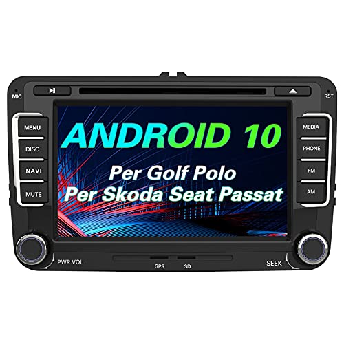 AWESAFE Android 10.0 Autoradio 2 Din per VW Volkswagen Golf 5 6 Polo Passat Skoda Seat Tiguan, [2G+32GB] 7 Pollici Car Radio Supporta la funzione GPS Comandi al volante BT WIFI CD DVD SD USB RDS DAB