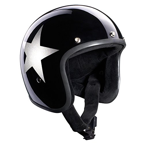 Bandit - Casco jet semi-integrale da moto, decorato con stella, con visiera parasole, colore: nero