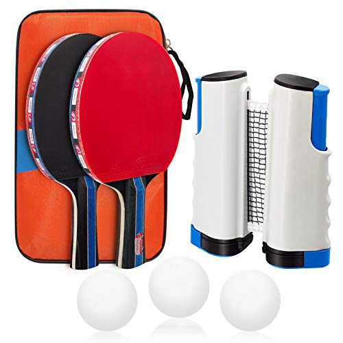 Baozun Set di racchette da ping pong con 2 racchette e 3 palline, 1 borsa racchetta da ping pong