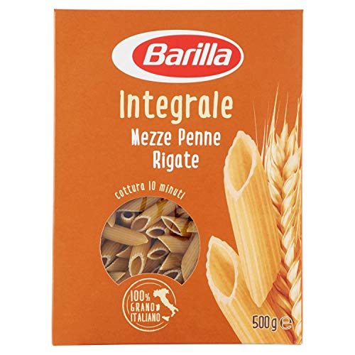Barilla Pasta Mezze Penne Rigate Integrali, Pasta Corta di Semola Integrale di Grano Duro, Integrale, 500 g