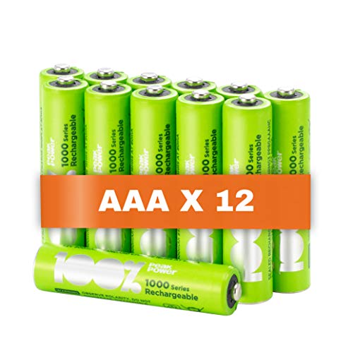 Batterie Ricaricabili AAA - Set da 12 - Serie 1000 | 100% PeakPower | Pile Ministilo NIMH AAA - Alta Capacità