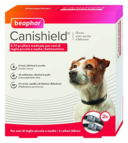 Beaphar Canishield Collare Antiparassitario Small Medium 48 cm, 2 collari per Cani - Collare Antipulci e Antizecche