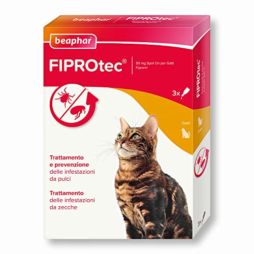Beaphar FIPROtec Antiparassitario per Gatti, Protegge da Pulci e Zecche - In Confeziona da 3 Pipette