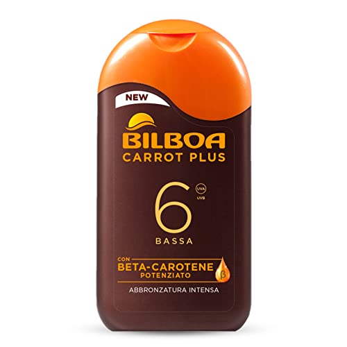 Bilboa Carrot Plus, Latte Solare SPF 6, Abbronzante Corpo, Formula con Betacarotene per una Abbronzatura Intensa e Duratura, Resistente all Acqua, Dermatologicamente Testato, 200 ml