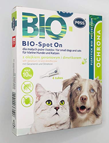 BIO Spot-On - 4 pipette contro zecche e pulci, prodotto antiparassitario su base biologica per cani e gatti di piccola taglia