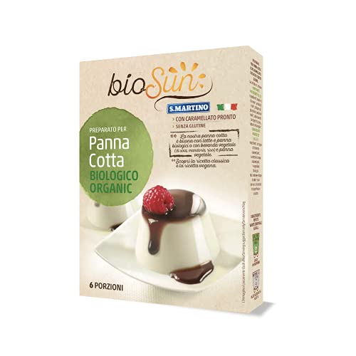 BIOSUN - Panna Cotta Biologica, Preparato per Panna Cotta, Confezione da 95g, 6 porzioni, con 1 Bustina di Caramello Pronto per Guarnire i Dolci, Senza Glutine, Vegana, Bio, Made in Italy