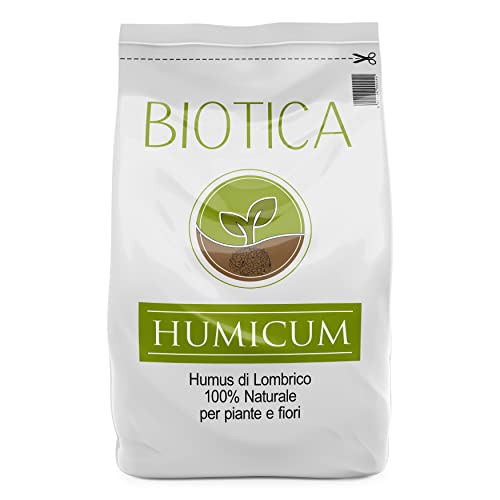 BIOTICA Humus di lombrico HUMICUM - 25 Litri - Fertilizzante 100% Naturale italiano, Terriccio Biologico, Concime per Piante, Fiori e Orto