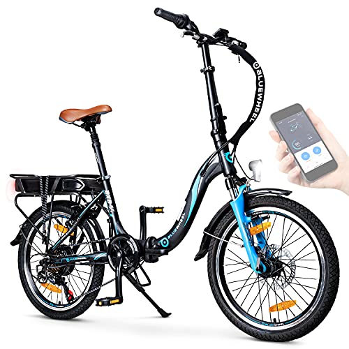 BLUEWHEEL 20  e-bike pieghevole | Marchio tedesco di qualità | 7 cambi| Bicicletta conforme all UE con app + motore 250 W + batteria rimovibile | Bici elettrica 25 km h fino a 150 km | BXB55 (Black)