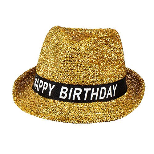 Boland 00941 - Cappello Happy Birthday, cappello per il compleanno, oro, glitter, fascia in bianco e nero con scritta, accessorio, regalo, outfit, party