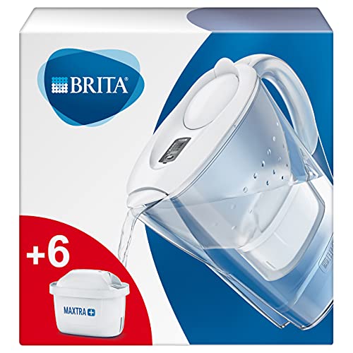 Brita Marella Caraffa Filtrante Per Acqua, 2.4 Litri, 6 Filtri Maxtra+ Inclusi, Bianco, 11 X 26.5 X 27.5 Cm
