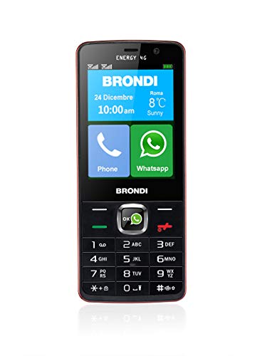Brondi Energy 4G - Telefono cellulare con scocca monoblocco Dual-SIM, Maxi display HD a colori da 3 , Nero Rosso