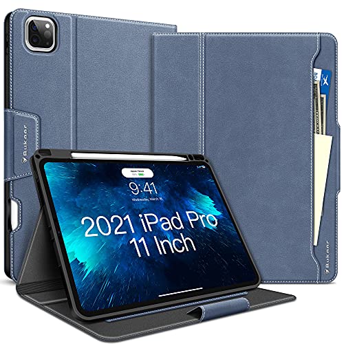 BuKoor - Custodia in pelle sintetica per iPad Pro da 11  con supporto per matite, auto sleep wake, chiusura magnetica con tasca per iPad Pro 2020 2018 3a 2nd 1a generazione (blu)