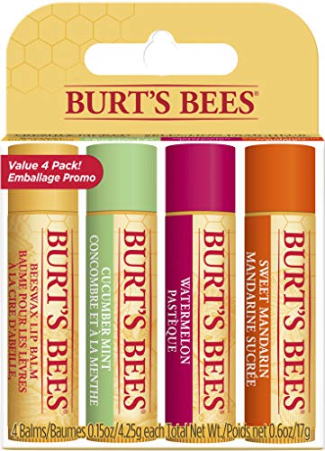 Burt s Bees Balsamo labbra idratante Freshly Picked naturale, cera d’api, menta e cetriolo, anguria, mandarino dolce - 4 tubetti - 60 g