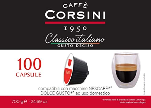 Caffè Corsini - Classico Italiano Miscela di Caffè in Capsule Compatibili Nescafè DolceGusto, Gusto Forte e Deciso - Confezione da 100 capsule
