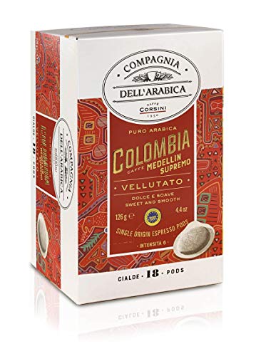 Caffè Corsini Compagnia dell Arabica Caffè Colombia 100% Arabica Caffè Espresso in Cialde in Carta Ese 44 Mm - Cremoso e Speziato Monorigine Colombia Supremo - Pacco da 4 x 18 Cialde