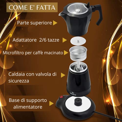 Caffettiera Moka Elettrica Classica da 6 Tazze Macchina da Caffe In...