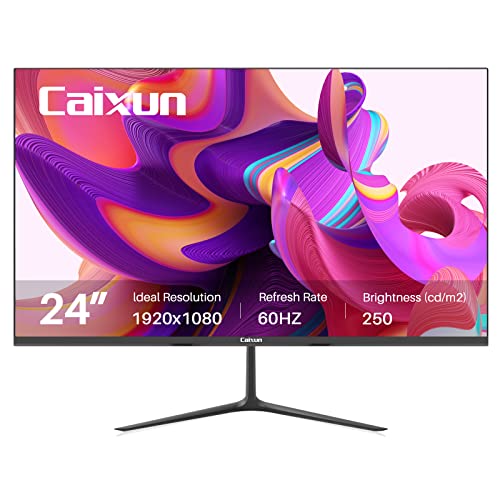 Caixun Monitor 24 Pollici (60 cm), Full HD, 60 Hz, Tiltable, Senza Cornice, con 2 Altoparlanti, HDMI 1.4, VGA, Comfort per gli Occhi, Modello CM24X2