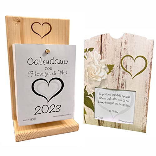 Calendario 2023 con Filosofie di vita con porta frase OMAGGIO - Base in legno con Calendario - Ogni giorno una perla di saggezza
