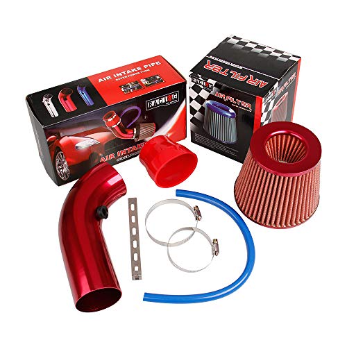CarBole Filtro aria sportivo universale Raffreddamento aria Kit filtro ingresso aria per auto Sistema di ingresso aria universale in fibra di carbonio con tubo rosso