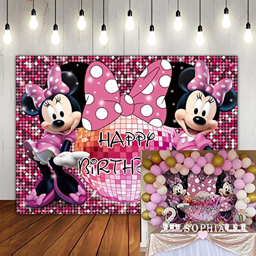 Cartone animato Mouse Compleanno Sfondo Rosa Bowknot Glitter Paille...