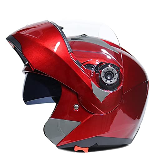 Casco Modulare Integrato Flip Full Face Caschi Moto Apribili modulari Approvato DOT ECE Anti-Fog Doppio Visiera per Donna Uomo Adulti (Color : Red)