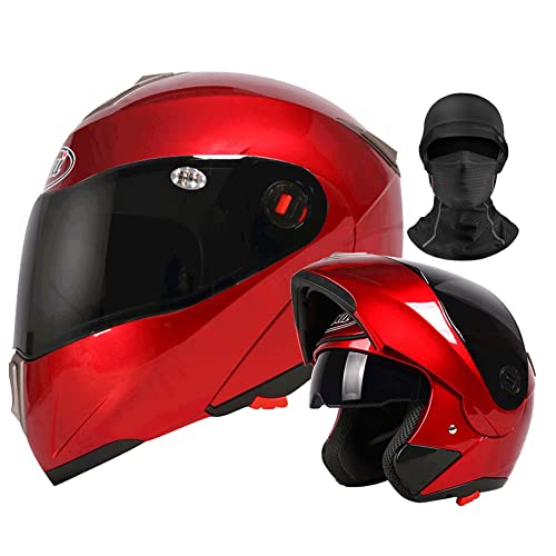 Casco Moto Modulare Bluetooth Integrato Casco da Motociclista Integrale Caschi Apribili modulari Integrali per Donna Uomo Adulti DOT ECE Omologato (Color : Red C)